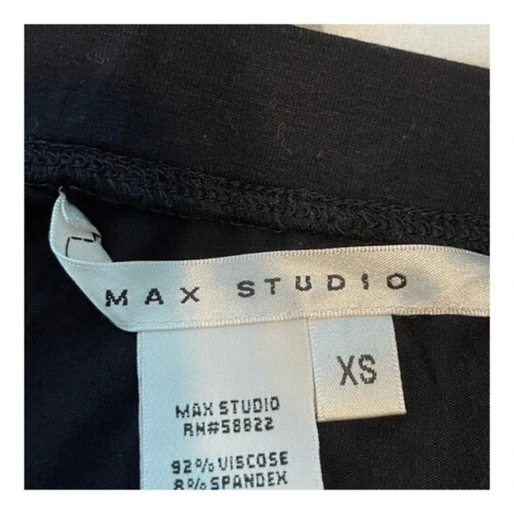 Max Studio Mini Skirt Black Stretch Knit Flare Pleated Ruffle Trim Pull-On XS - Picture 5 of 7